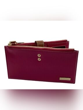 AnDoilt Burgundy Leather Zip Wallet with Brown Accent